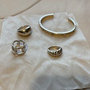 Silver-Tone Stacked Ring Set with Matching Cuff - Silver